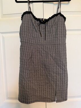 Altar’d State Plaid Mini Dress with Black Lace Trim